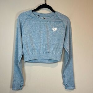 Women's Best Seamless Long Sleeve Athletic Crop Top Shirt Heather Blue Yoga  2XL